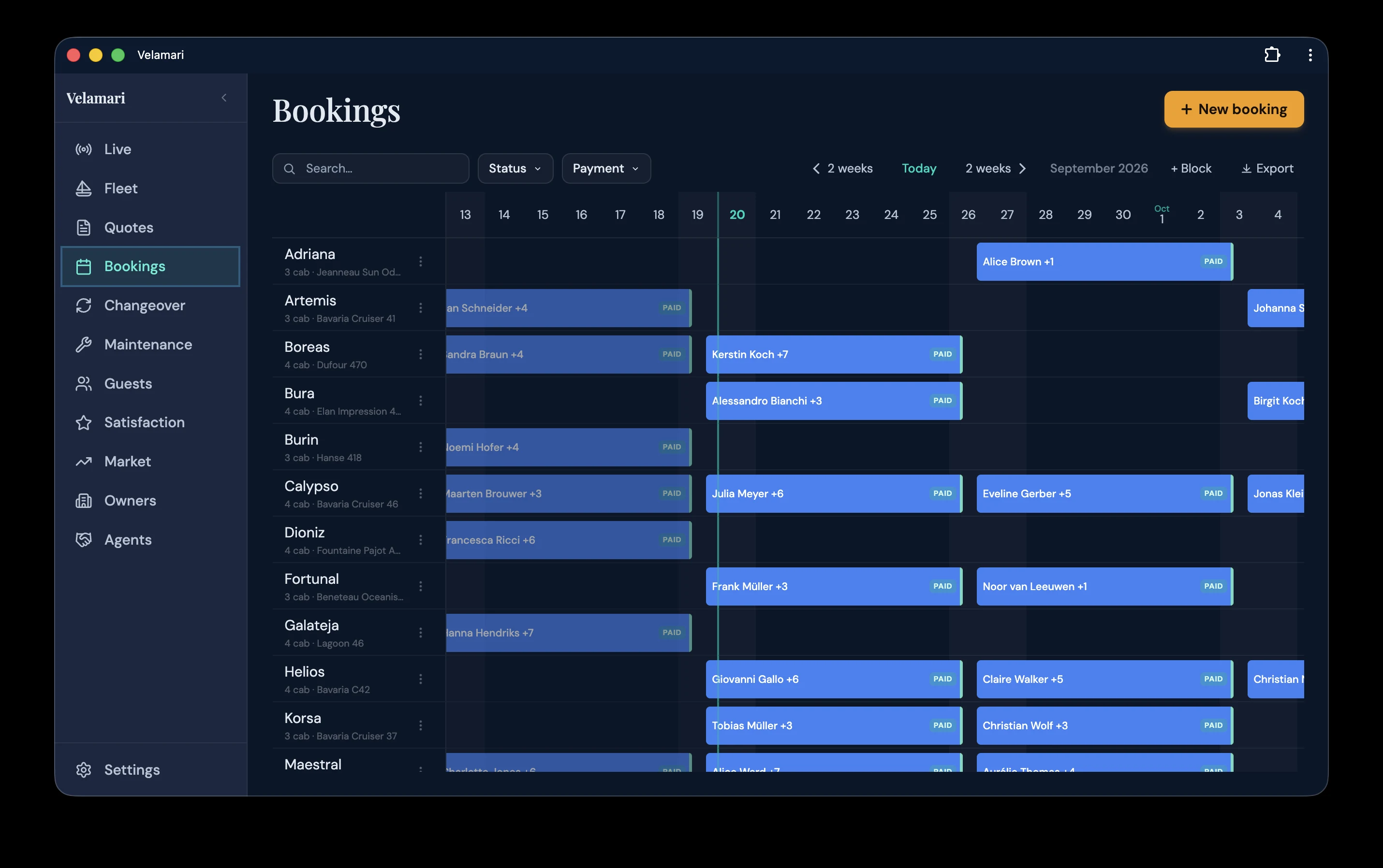 Bookings: Direct, agency and channel bookings on one calendar.