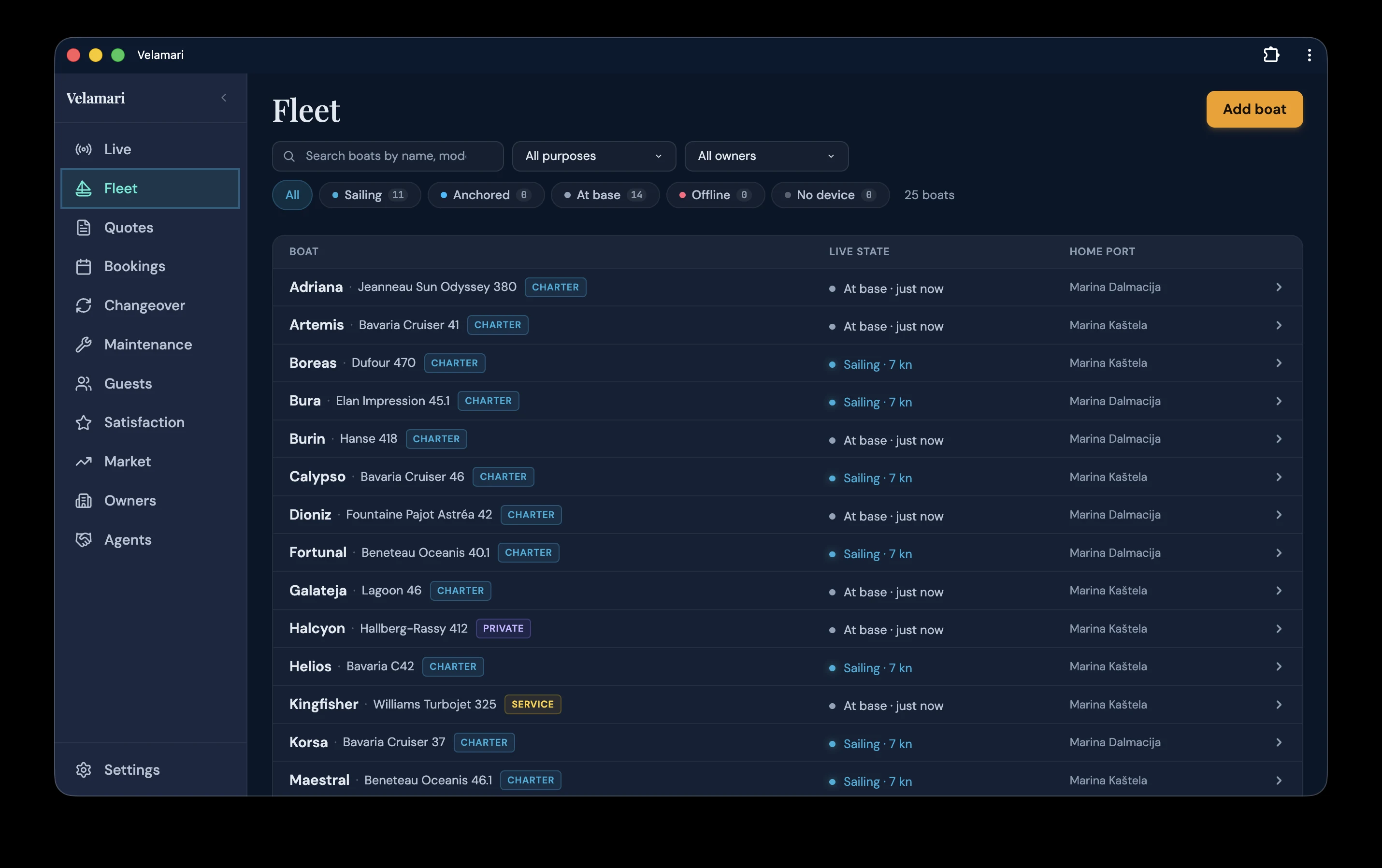 Live view: The fleet as a list, by live state.