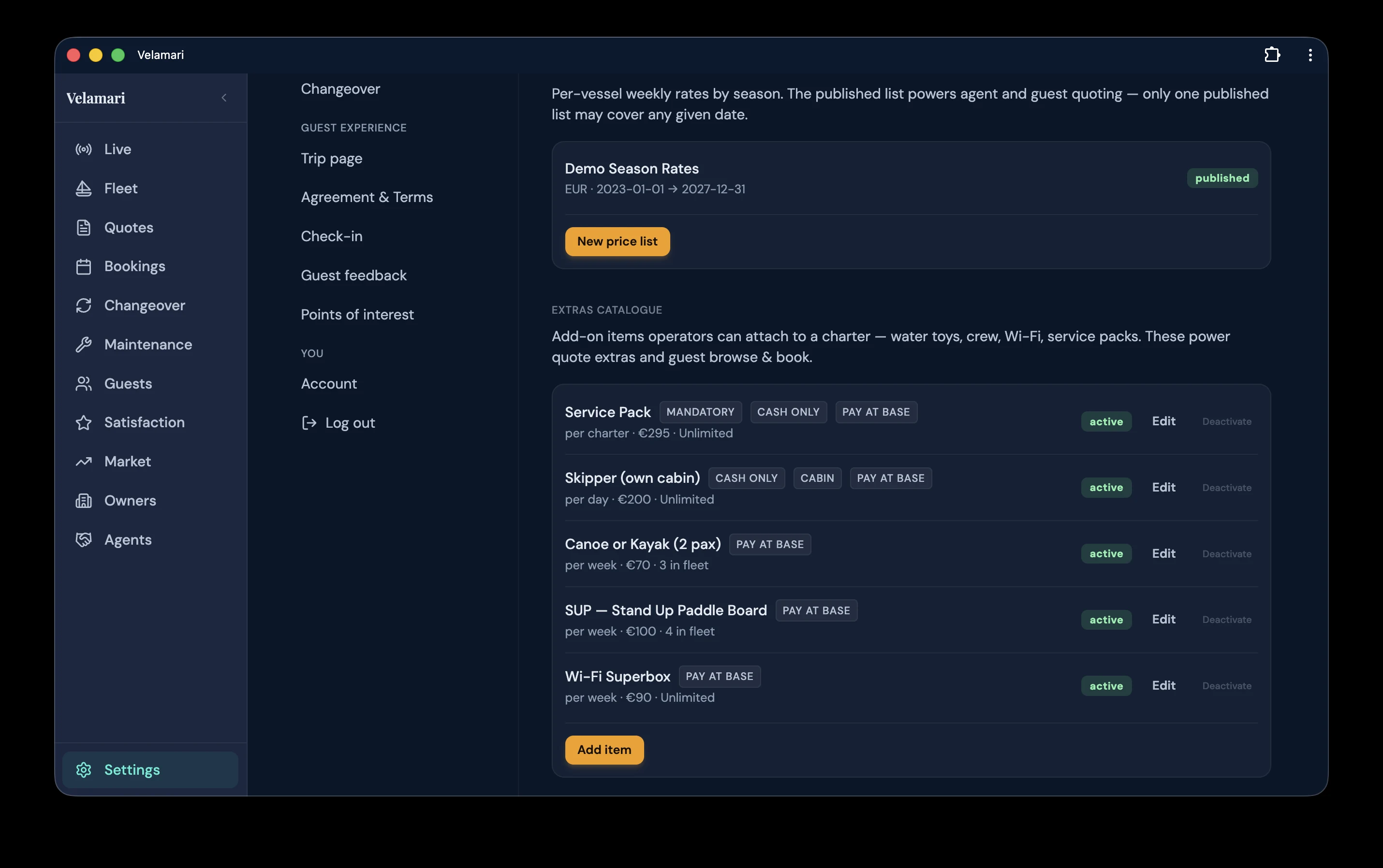 Quotes: Your price list and extras, priced once and reused.